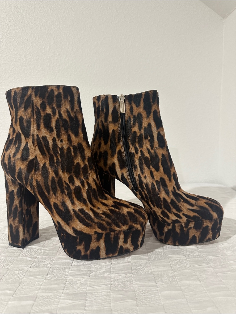 Vince Camuto Leopard Print Platform Ankle Boots - Brown & Black